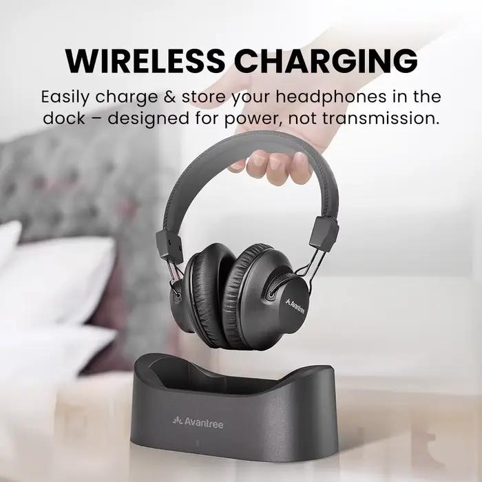 Avantree HT5009 Plus - Écouteurs sans fil pour regarder la télévision avec émetteur et station de charge séparée