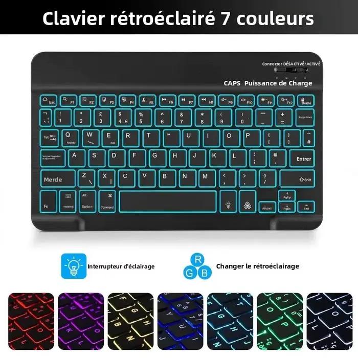 Clavier détachable rétroéclairé avec étui en cuir et souris pour Samsung Galaxy Tab A11+ 11 pouces/A9 Plus 11 pouces