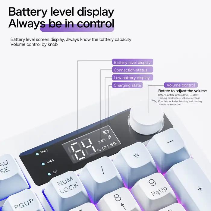 XUNFOX TK100 Bluetooth clavier double mode sans fil TFT écran intelligent ordinateur de bureau