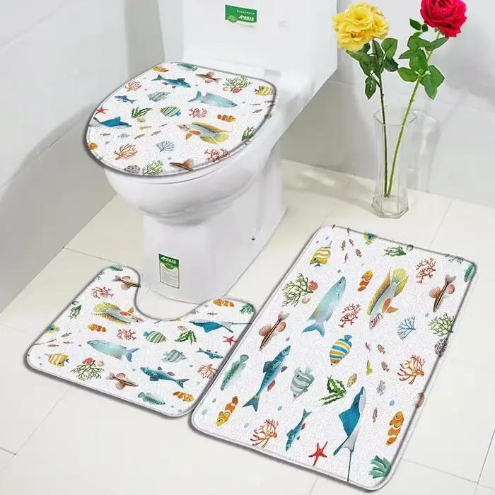 Ensemble de polymères de bain de dinosaure de dessin animé, animaux amusants, plante tropicale, AMP, arbre quantique, tapis pour enfants, décor à la maison, couverture de sol de toilette