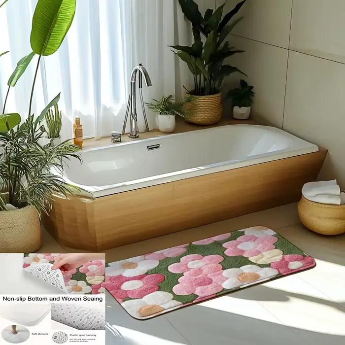 Tapis de bain floral vibrant – Tapis ultra doux, à séchage rapide et antidérapant pour salle de bain, cuisine et entrée, cadeau de pendaison de crémaillère idéal