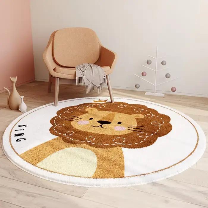 Tapis rond moderne Ins en polyester de grande taille avec dessins animés pour salon, chambre d'enfant, hôtel ou décoration commerciale