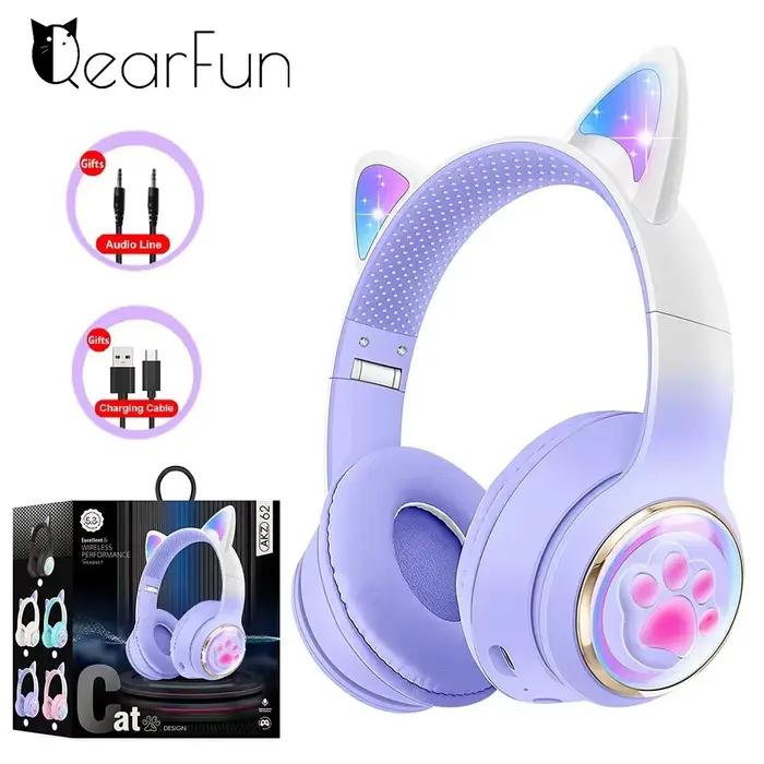 Casque sans fil RGB à oreilles de chat pour filles