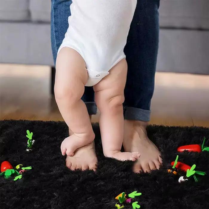 Tapis en fourrure noir doux pour chambre d'enfant, couverture de sol pour salon, chambre à coucher, décoration intérieure moderne pour la maison