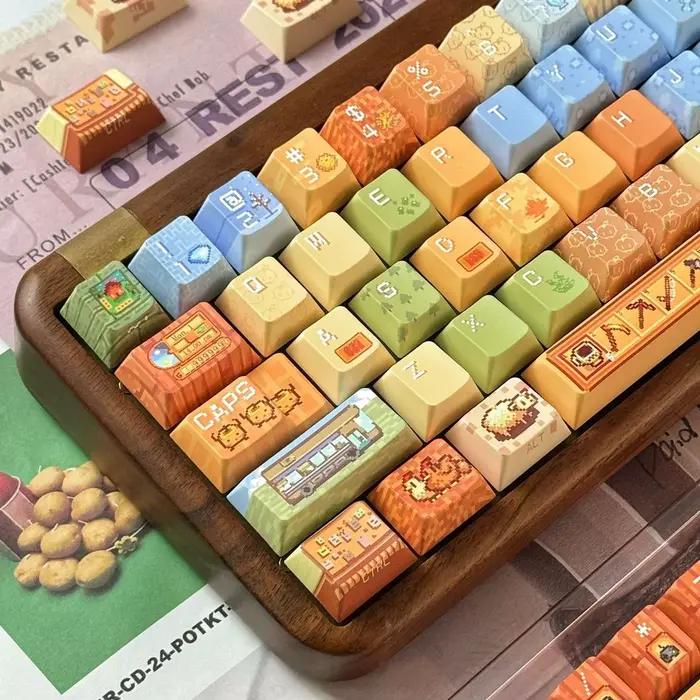 136 touches Stardew Valley thème Keycap Chreey PBT cinq côtés colorant-Sub haute valeur personnalité créative clavier mécanique Keycaps