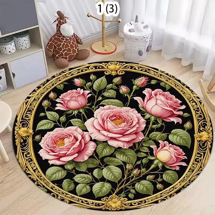 Tapis rond rouge de style vintage