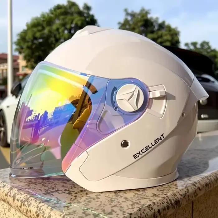 Casque de moto 3/4 ouvert pour hommes et femmes, double visière, pare-soleil, léger, pour scooter, vélo, style rétro