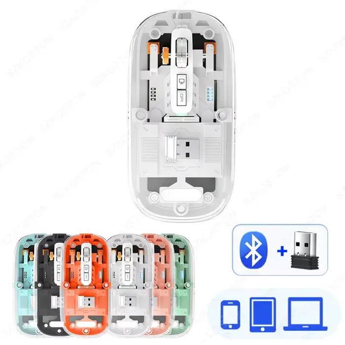 Transparent Wireless Mouse Technological Style 3 Modes BT1 BT2 2.4GHz 1600DPI Type C Rechargeable Silent