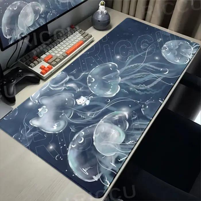 Grand tapis de souris à motif de méduse d'anime