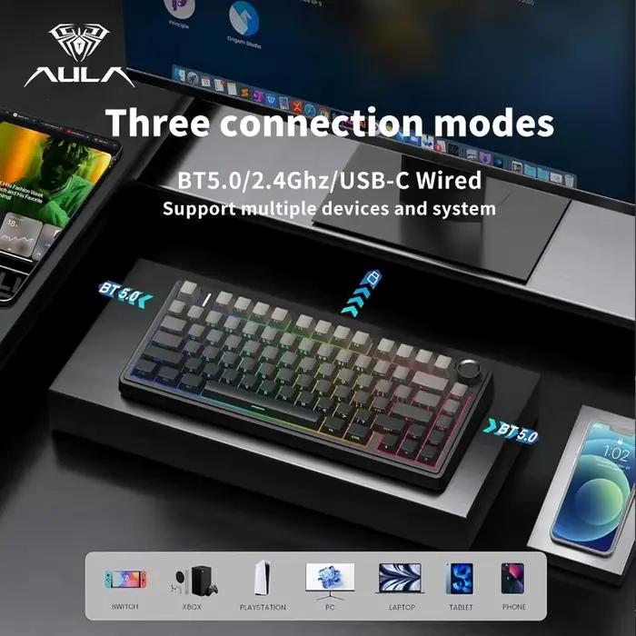 AULA F75 clavier mécanique de jeu rvb personnalisé 75% disposition joint de gravure latérale monté 80 touches PBT