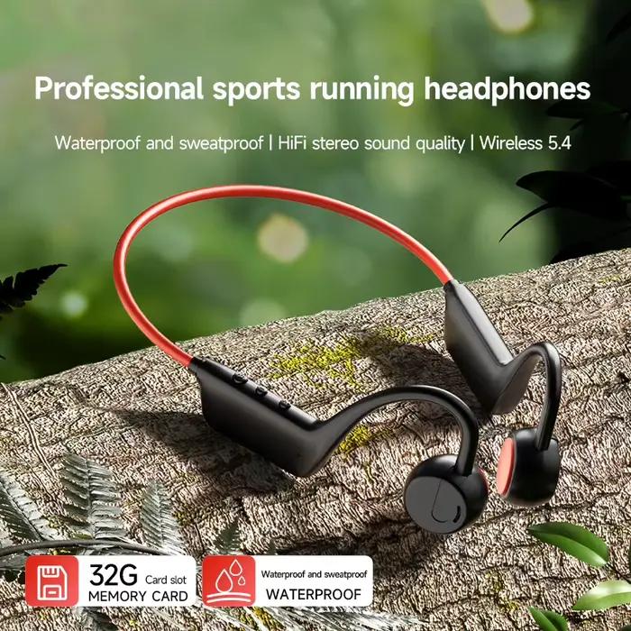 Écouteurs à Conduction Osseuse IPX8 Bluetooth 5.4 Étanche Sans Fil avec Micro pour la Natation
