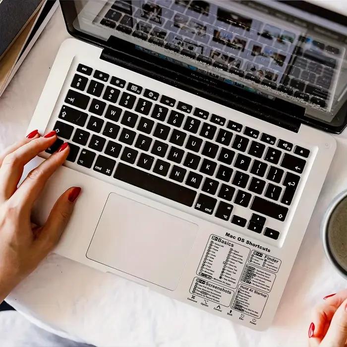 Autocollants de raccourci pour clavier MacBook en plastique brillant, boostez votre productivité, simplifiez la gestion des applications, réutilisable et facile à entretenir, idéal pour les professionnels et les étudiants