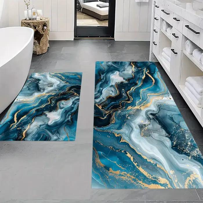 Tapis à motif marbré bleu fluide