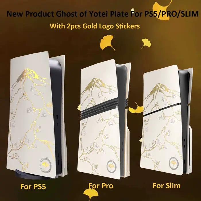 Pour Playstation 5/pour PS5 Pro/pour PS5 Console à disque mince plaque frontale fantôme limitée coque Yotei de remplacement avec autocollant Logo doré