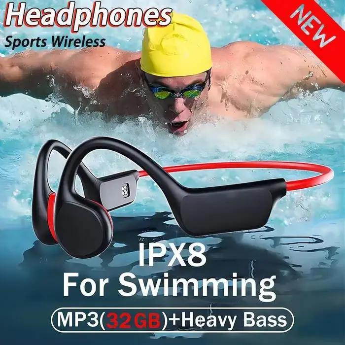 Écouteurs à Conduction Osseuse Étanche IPX8 MP3 32 Go Bluetooth 5.4 Sans Fil avec Micro pour Natation Sport Fitness Nouveauté 2026