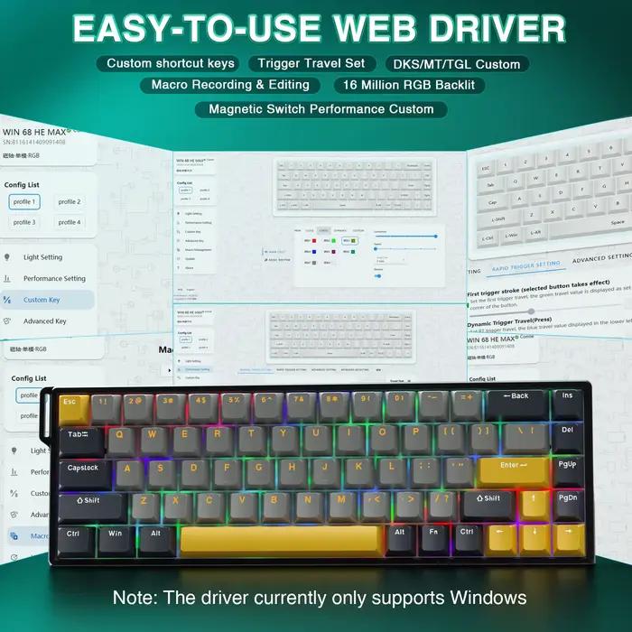 Clavier de jeu magnétique AULA WIN68 HE Pro Max Esports