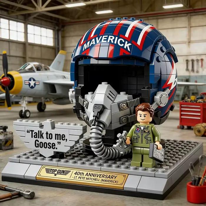 Modèle de casque de pilote Top Gun Maverick en blocs de construction avec figurine, ornement de collection pour décoration de bureau