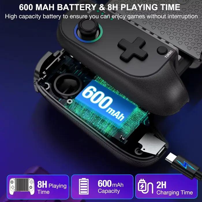 Manette de jeu sans fil 7009F pour iOS/Android avec joystick à effet Hall et éclairage RGB
