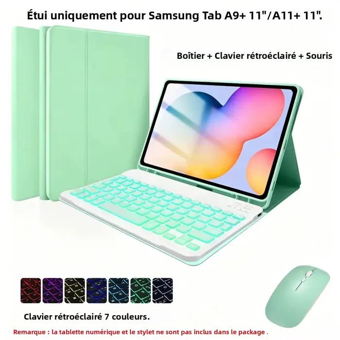 Clavier détachable rétroéclairé avec étui en cuir et souris pour Samsung Galaxy Tab A11+ 11 pouces/A9 Plus 11 pouces