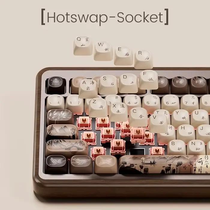 Akko MU01 ANSI/MU02 ISOMountain Seclusion clavier mécanique en bois échange à chaud BT 5.0 2.4G sans fil type-c