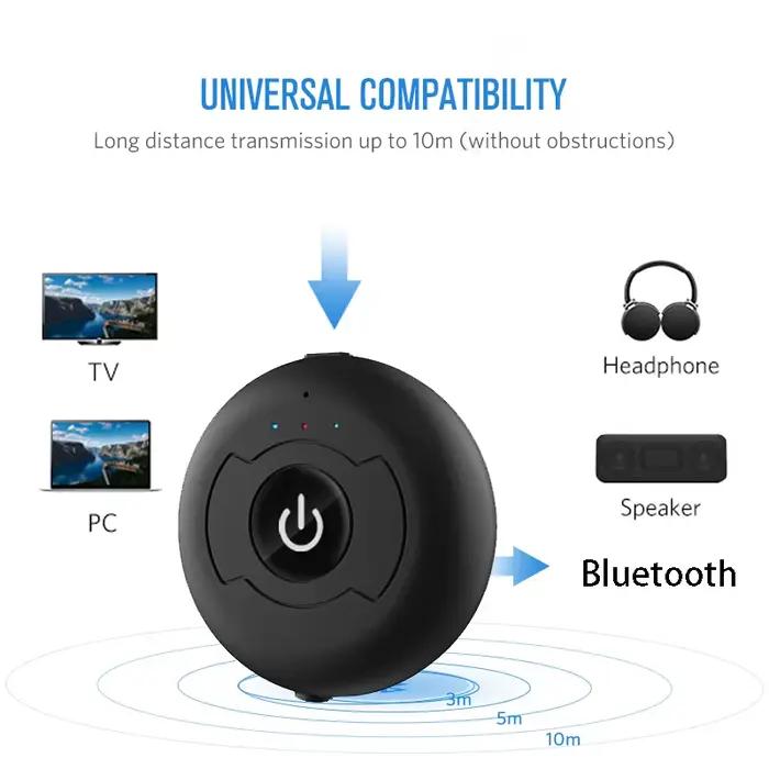 OURSHAR Transmetteur audio Bluetooth multipoint Adaptateur sans fil stéréo haute-fidélité à faible latence Connecter 2 écouteurs 3.5 pour la télévision