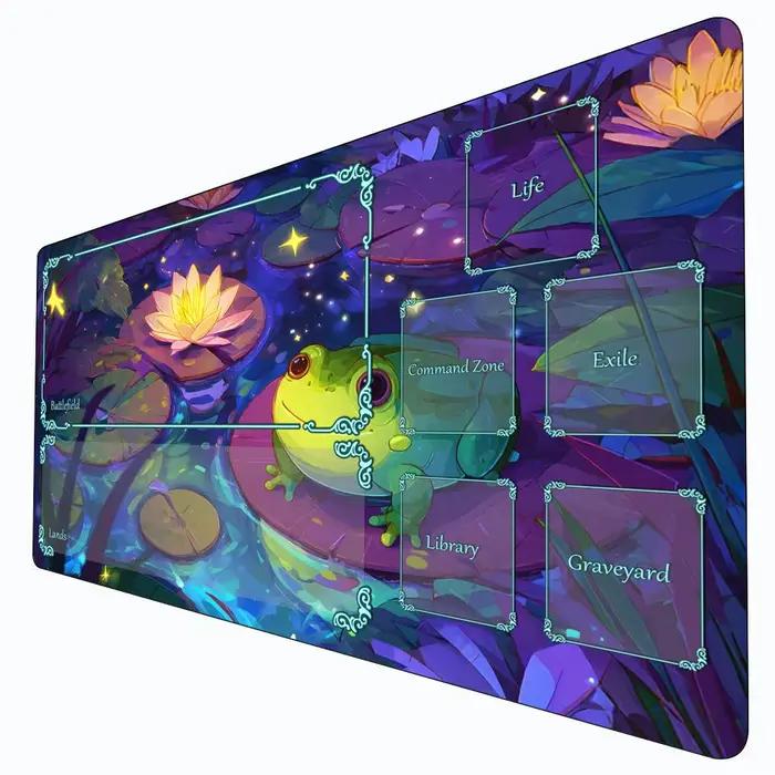 Tapis de jeu MTG avec motif de grenouille mignonne et étang de lotus