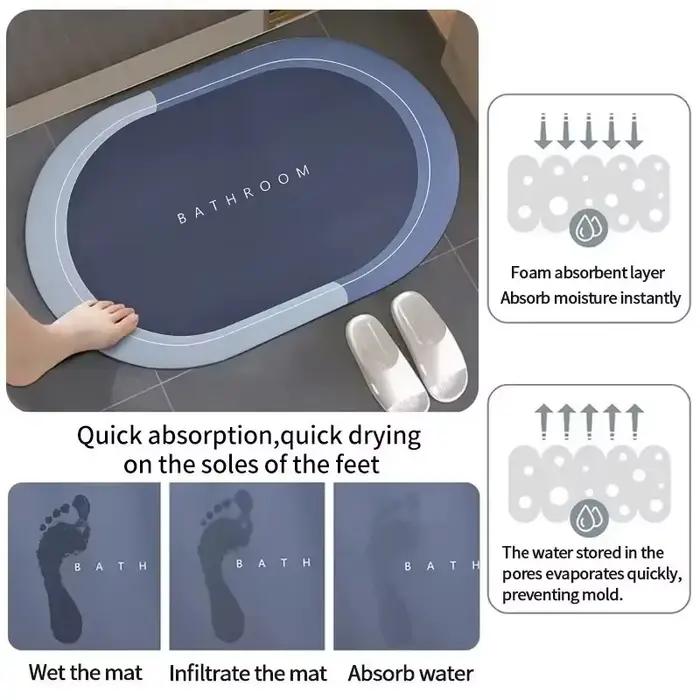 Tapis de bain absorbant antidérapant en diatomite pour salle de bain, tapis de douche, paillasson d'entrée de cuisine, tapis de sol domestique, tapis de baignoire