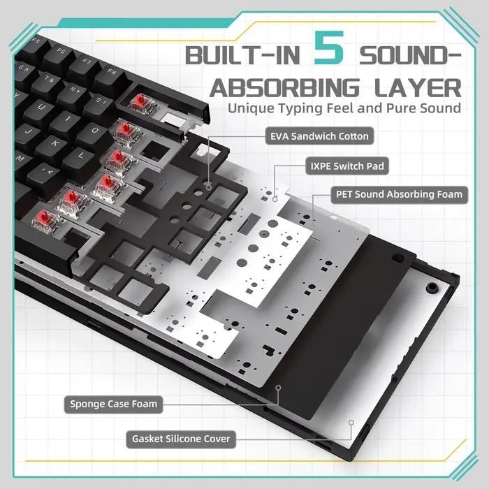 AJAZZ AK820 filaire avec boutons de Volume rotatifs touches remplaçables à chaud pour claviers mécaniques de bureau et de maison