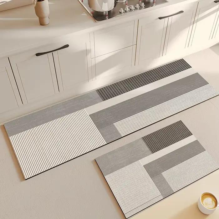 Tapis de sol de cuisine de style japonais 2026, nouveau tapis antidérapant en boue de diatomée style crème, tapis long absorbant l'eau et résistant à l'huile