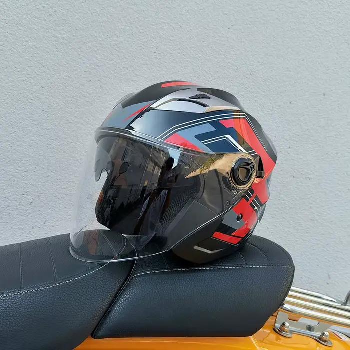 Casque Moto Jet Ouvert Vintage 3/4 avec Double Visière Solaire – Casque de Sécurité Moto Cafe Racer