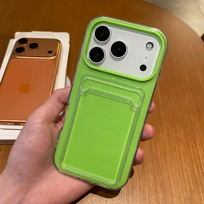 Étui de protection souple antichoc 2-en-1 avec porte-cartes photo et clip pour iPhone 11 12 13 14 15 16 17 Pro Max Plus Air Candy