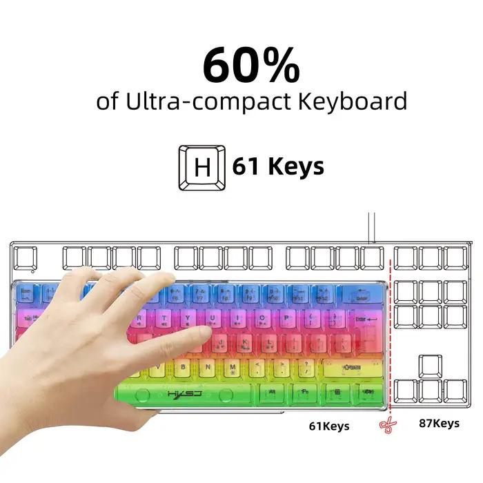 HXSJ 60% clavier de jeu Transparent filaire
