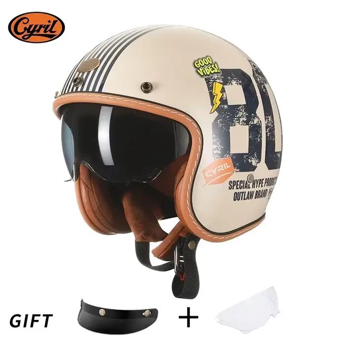 Casque de moto rétro 3/4 ouvert CYRIL B206, léger, vintage, pour homme et femme, homologué DOT ECE