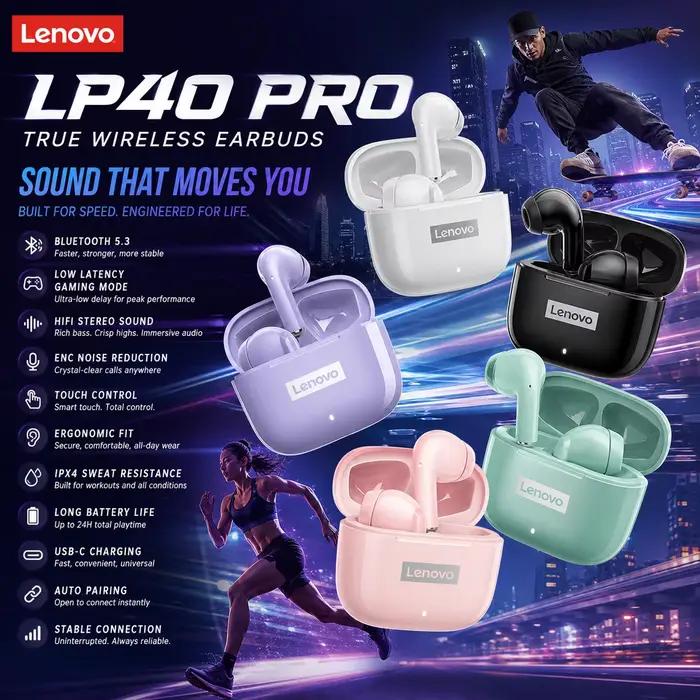 Nouveaux écouteurs Bluetooth 5.3 Lenovo LP40 Pro TWS à connexion rapide