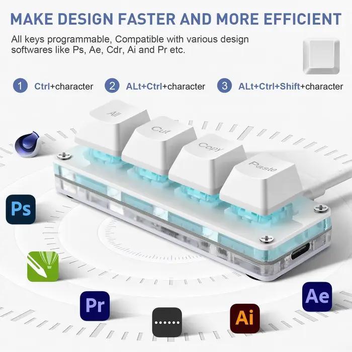 Mini-clavier SAYODEVICE 4 touches USB filaire rétroéclairage multicolore pour jeux et productivité polyvalent pour ordinateurs de bureau et portables occasions spéciales
