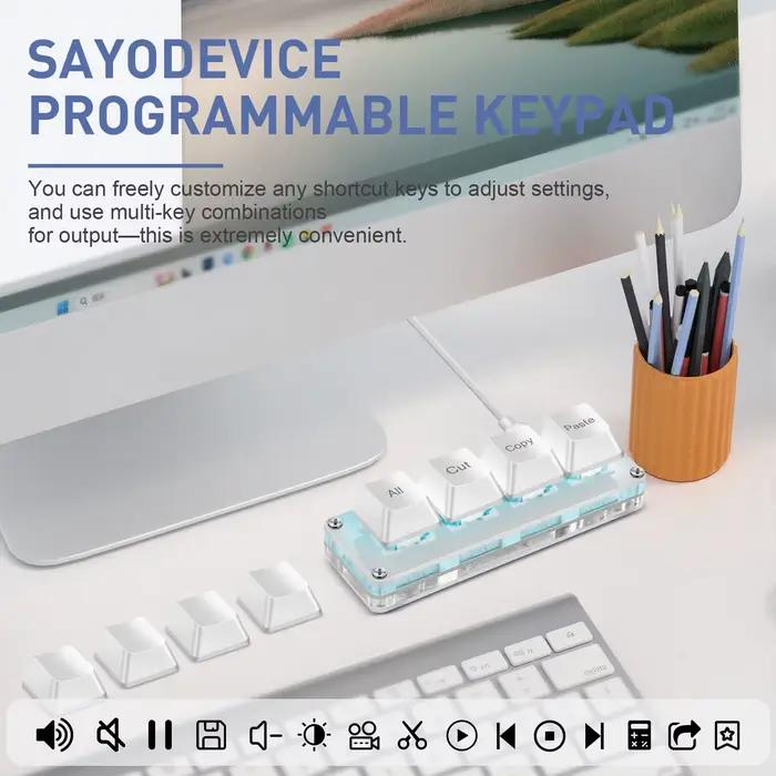 Mini-clavier SAYODEVICE 4 touches USB filaire rétroéclairage multicolore pour jeux et productivité polyvalent pour ordinateurs de bureau et portables occasions spéciales