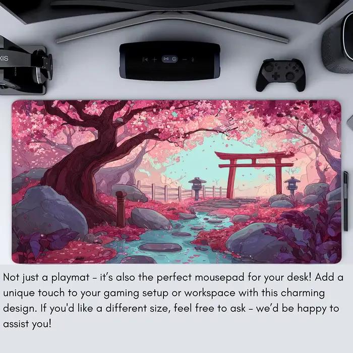Tapis de jeu MTG avec motifs de fleurs de cerisier et de Torii