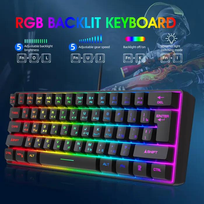 Clavier russe anglais éclairage RVB 61 touches disposition 60%
