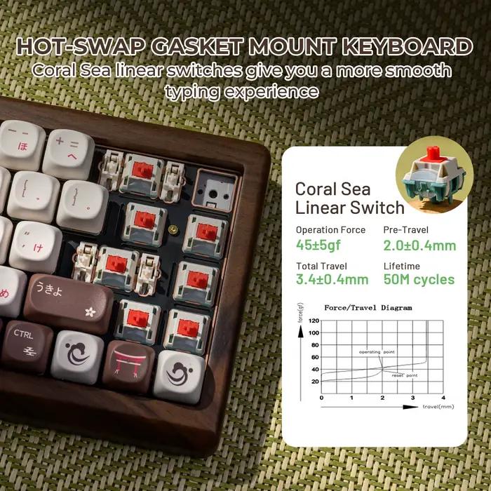 Clavier mécanique en bois de noyer solide tri-mode 65% sans fil échangeable à chaud pour gamers et créateurs occasions spéciales