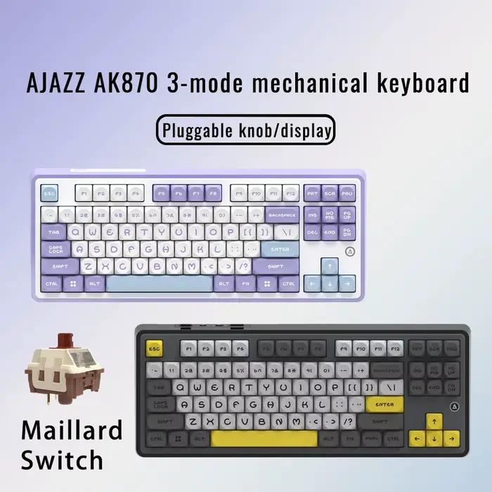 AJAZZ AK870 clavier mécanique Tri-mode rvb échangeable à chaud 1.06 pouces bouton d'écran personnalisable sans fil