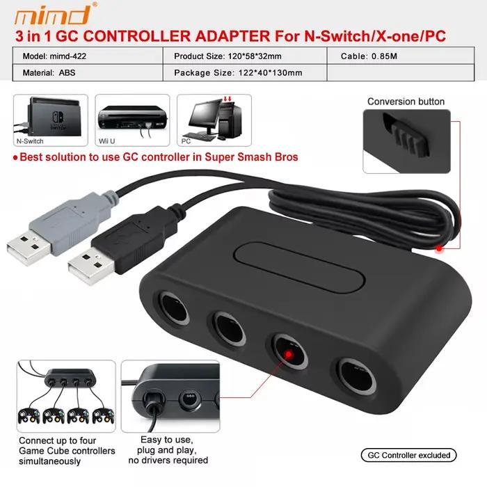 Convertisseur de lecteur 4 ports pour adaptateur de contrôleur GameCube pour Wii-U/Switch