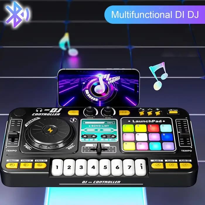 Mixeur DJ pour enfants avec microphone, clavier de piano électronique, contrôleur de platine DJ Bluetooth, instrument de musique, cadeau de Noël pour enfants