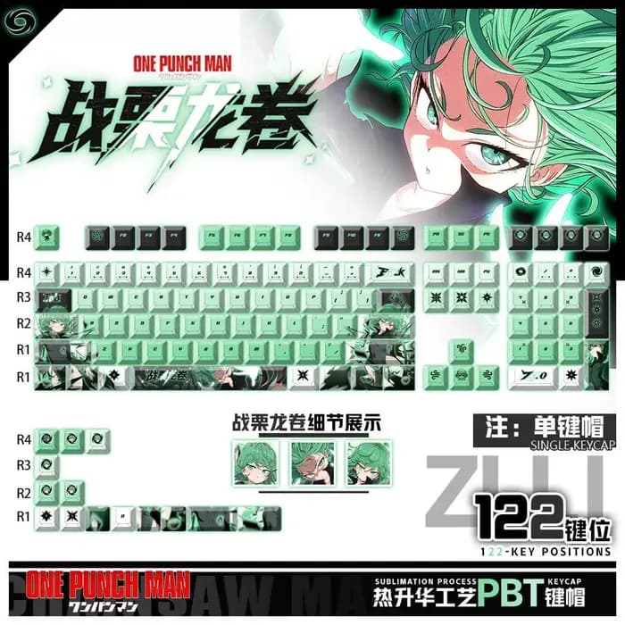 122 clés Tatsumaki ‌   Capuchons de touches transparents ONE Anime Game Chreey 2D PBT, pour clavier mécanique Made68 Mad68 Wooting 60