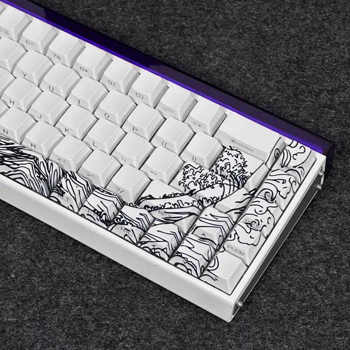 Capuchons de touches thème Vague Marine Noir/Blanc Anime PBT Profil Cherry Personnalisés Translucides sur le Côté pour Clavier Mécanique 60% – Cadeaux