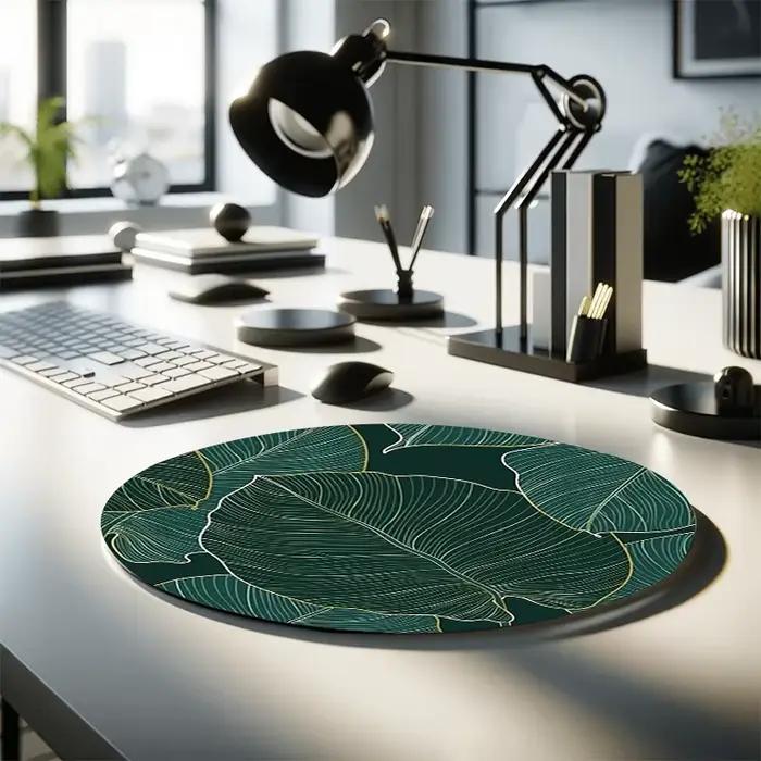 Tapis de souris circulaire Design Green Leaf