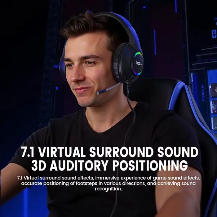 Lenovo E08 casque de jeu filaire avec Microphone lumière rvb ordinateur portable 7.1 effets sonores Surround virtuel