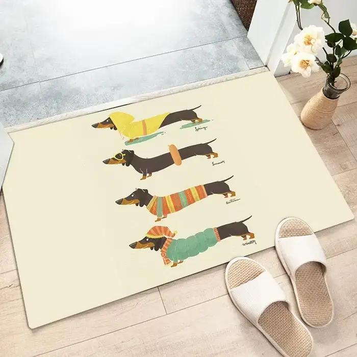 Tapis non ald à motif de chien mignon pour la décoration de la maison, la cuisine, le salon, la décoration de Noël, le sol, le teckel