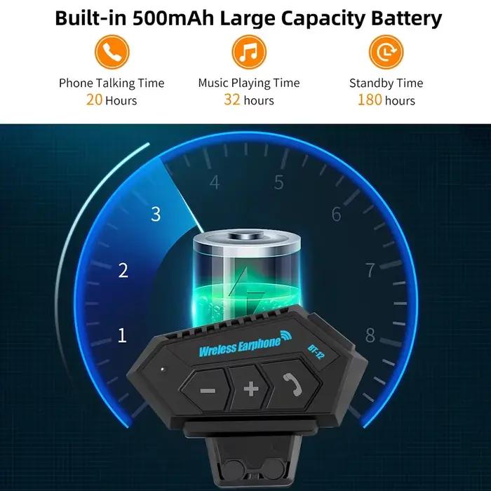 Casque de moto Bluetooth 5.0 BT12, casque, écouteur, sans fil, mains libres, lecteur de musique, Hurbike