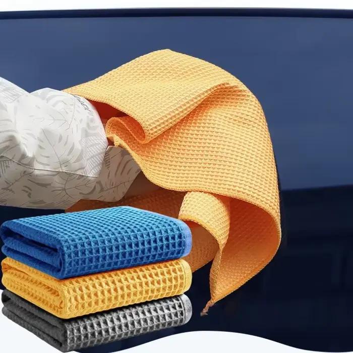 Serviette de lavage de voiture, nettoyage du verre, séchage de l'eau, lingette de nettoyage des vitres en microfibre, tissage gaufré pour cuisine, bain, maison, bureau