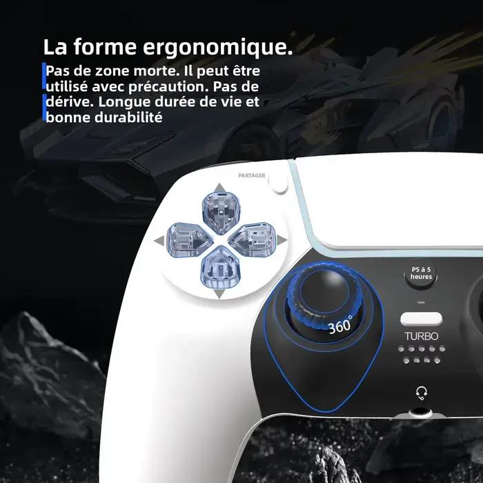 GAMINJA P50A contrôleur de jeu sans fil pour PS5/PC boutons en cristal Transparent Gyroscope à Six axes avec pavé tactile ergonomique